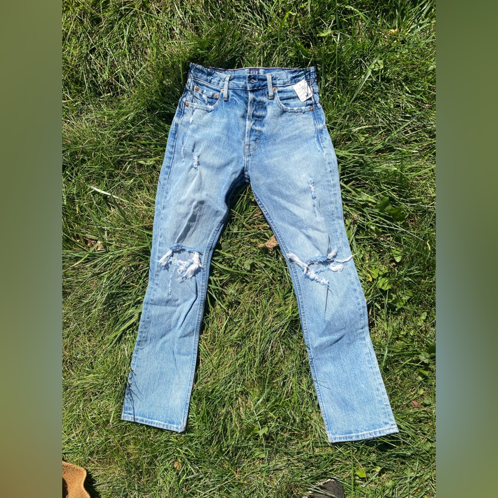 VINTAGE JAPANESE GAP CORE DENIM MID RISE STRAIGHT DISTRESSED PERFECT JEANS 24